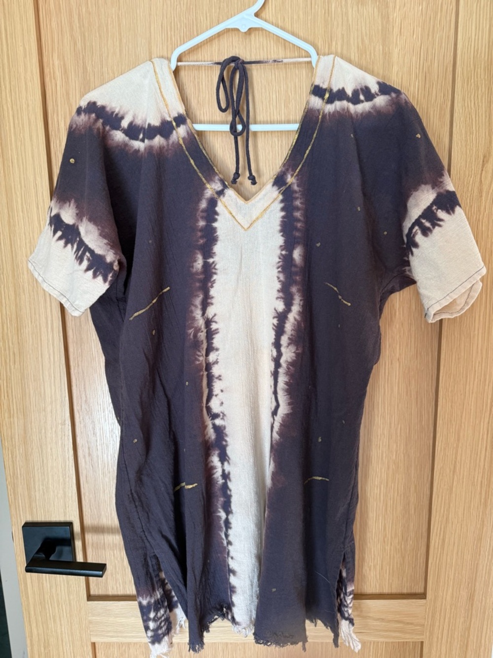 NATURAL LIFE Black & Cream Tie-Dye V-Neck Tunic